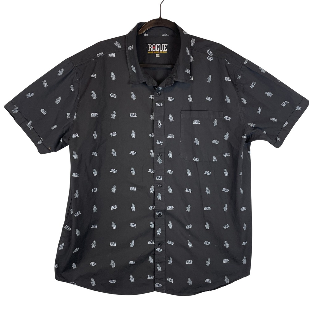 Rogue Dead Guy Ale Mens 3XL Short Sleeve Button Down Shirt Black Cotton Brewery